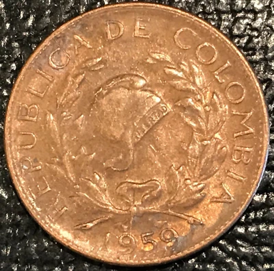 XF/AU 1959 COLOMBIA MONEDA DE 5 CENTAVOS - TROQUEL GRIETAS/TROZO DE METAL EN REVERSO - JUL232 Foto 1 de 2