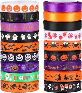  18 Rollen 90 Yards Halloween Band Bedruckt Ripsband 3/8 Zoll Breit Zum Selbermachen  - Bild 1 von 3