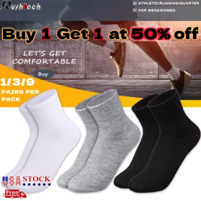 Lot 1-9 Pairs Mens Womens Ankle Quarter Crew Socks Sport Casual Cotton Socks US - Image 1 of 4