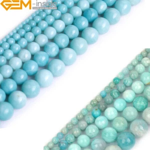 Assorted Blue Amazonite Natural Stone Round Loose Beads For Jewellery Making 15" - Picture 1 of 39
