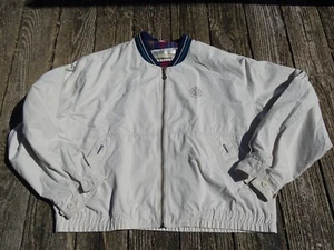 Vintage Perry Ellis Windbreaker Bomber Jacket Full Zip Trim Coat XL Cream Spring - Picture 1 of 7