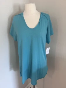 NWT Time and Tru Swim Coverup Sz S Teal Green Hooded Short Sleeve Dress Scoop Ne - Picture 1 of 7