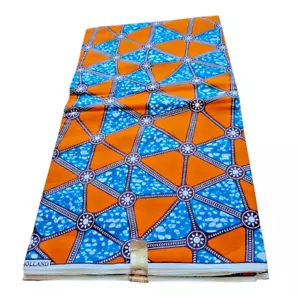 African Wax Print Fabric - Ankara Fabric - Blue Orange - 6 Yards - Picture 1 of 3