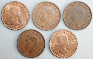 5 Coin Lot 1938-1963 Great Britain Bronze 1/2 Penny Coins George & Elizabeth - Picture 1 of 3