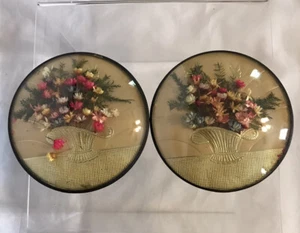 Set Of 2 Vintage 1940’s Peter Watson’s Studio Convex Glass Hand Made Floral Art - Picture 1 of 12