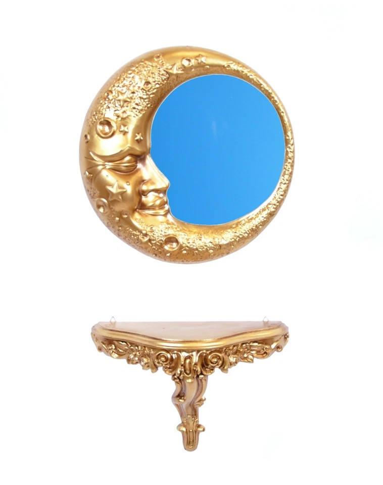 ESTANTE + ESPEJO EN FORMA DE LUNA ESTILO BARROCO REPRODUCCIÓN PLÁSTICO RECICLADO - Imagen 1 de 1