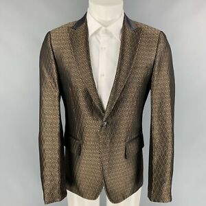 JOHN RICHMOND Size US 40 Brown Jacquard Cotton / Silk Peak Lapel Sport Coat