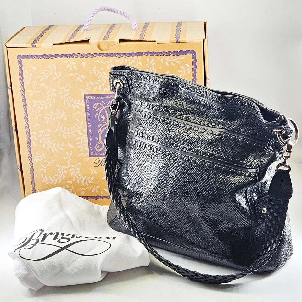 Brighton Serpiente Cuero Repujado Hobo Bolso Monedero Negro con Caja y Bolsa para el Polvo Foto 1 de 4