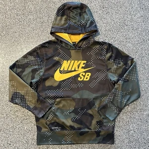 Nike SB Camo Hoodie Boys Size M 10-12 Yellow Logo Therma Fit Skateboarding - Picture 1 of 8