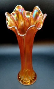 Vtg. Imperial Marigold Carnival Glass 12" Parlor Panels Swung Vase 3 3/8" base - Picture 1 of 15
