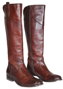 FRYE Melissa Tab Tall Riding Boots Redwood Leather 70110 Side Zip Women's US 9 B - Picture 1 of 16