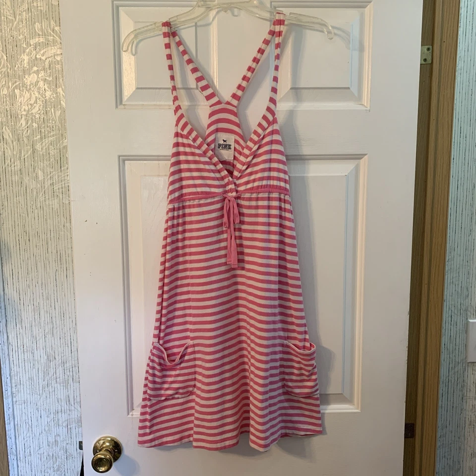 Victoria’s Secret Rosa Natación Cubre Mujer’s Espalda Corredora Pequeña Rosa Rayas Foto 1 de 4