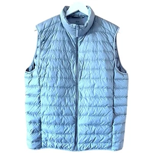 Uniqlo Puffer Vest Mens Size L Grey Ultra Light Down Filled Full Zip High Collar - Picture 1 of 14