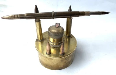 OBJET DE POILU ENCRIER 1914-1918 TRENCH ART WW1 INK BOTTOM TINTE UNTEN TINTA FON - Photo 1/4