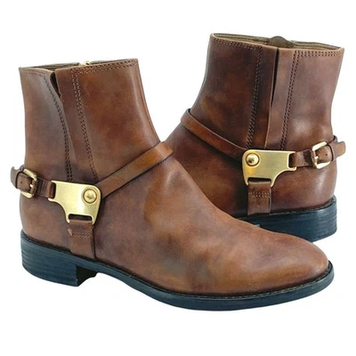 Botines Ecco para mujer talla 7 cuero marrón punta redonda cremallera lateral tacón bloque Foto 1 de 4