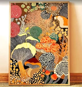 Kunst Leinwand Yayoi Kusama inspiriert Pilz Leinwandbild - Modern Abstrakt Botanik - Bild 1 von 3