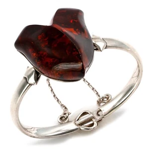 Bellissimo Braccialetto Miele Argento Sterling 925 Cuore Ambra Baltica Ambra 6,5 pollici - Foto 1 di 4