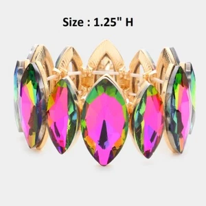 Marquise Crystal Rhinestone Statement Bracelet Stretch Bangle Cocktail Wedding - Picture 1 of 11