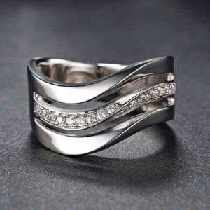 Women 925 Silver Filled Ring Gift Luxury Cubic Zircon Party Jewelry Sz 6-10 - Picture 1 of 9