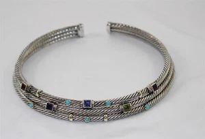 David Yurman Sterling Silver w/14K Gold Accent Confetti Gemstone Choker Necklace - Picture 1 of 8