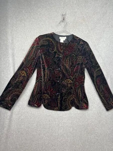 Goth Victorian Grungy Velvet Paisley Button Up Blazer Jacket Womens S Artsy - Picture 1 of 13