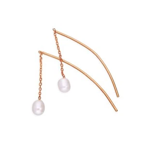 Rose Gold Plated Sterling Silver & Pearl Arc Pull Through Earrings Pearls - Picture 1 of 3