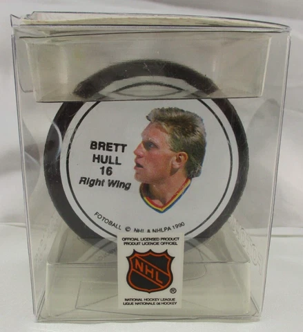 1990 Fotoball NHL Brett Hull Photo Hockey Puck Cover