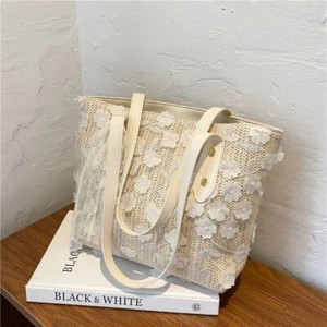 Flower Beach Bag Weave Purse Durable Handbags Women - Picture 1 of 14