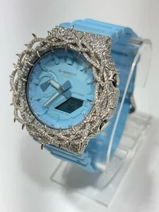 VVS Moissanite G Shock Original Watch Blue Rubber Band - Picture 1 of 4