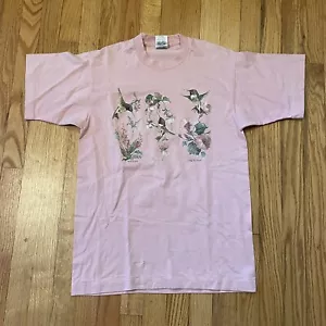 Vintage Hummingbird Sparkle Art Graphic T-Shirt Size Medium Arts Uniq Inc - Pink - Picture 1 of 6