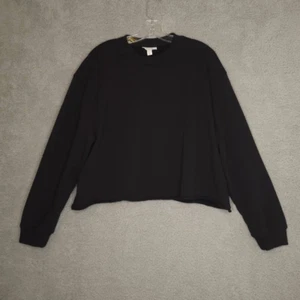 Topshop Women Pullover Cropped Sweatshirt Black Long Sleeve Crew Neck 8 - 10 New - Picture 1 of 8