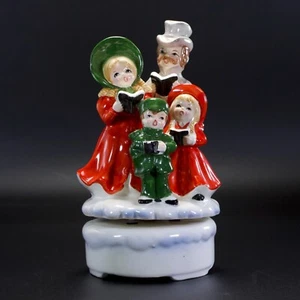 Christmas Carolers Music Box Vintage Ceramic Silent Night Rotates VGC Video - Picture 1 of 12