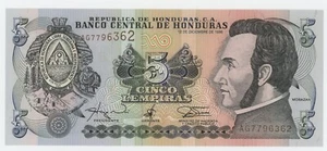 Honduras 5 Lempiras 10-12-1998 Pick 81.c UNC Uncirculated Banknote - Picture 1 of 3