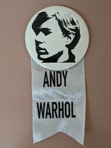 Vintage Andy Warhol Memorial Pinback Button with Ribbon - Picture 1 of 8