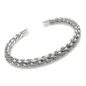 Brazalete de acero inoxidable plateado trenzado redondo de alambre ajustable para hombre mujer - Imagen 1 de 5
