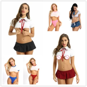 Costume uniforme donna scuola ragazza crop top minigonna o slip lingerie sexy - Foto 1 di 31