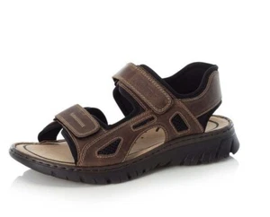 MENS RIEKER 26761 -27 BROWN RIP TAPE FASTENING SANDALS - Picture 1 of 4