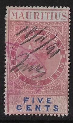 Mauricio 1878 QV ingresos interiores descalzo 17 usado, 5c rojo y azul, wmk CA (a6324b Foto 1 de 2