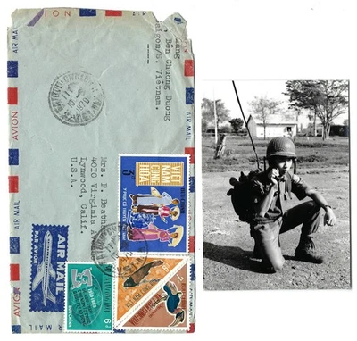 Cubierta de correo aéreo - Vietnam 1970 Saigón a San Francisco CA con foto Foto 1 de 2
