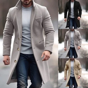 Men's Winter Overcoat with Lapel Long Sleeve Trench Jacket for Business - Picture 1 of 18