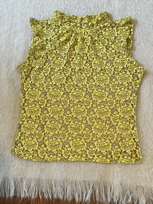 女式黄色蕾丝棕褐色背心无袖 Anthropologie 衬衫 L 码 — 第 1/3 张图片