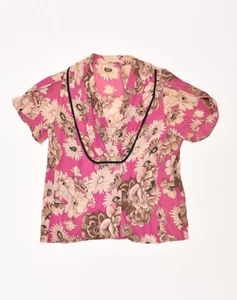 VINTAGE Womens Short Sleeve Shirt Blouse UK 18 XL Pink Floral Viscose JY03 - Picture 1 of 2