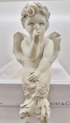 Vintage R Shipman Cherub Seashell Mermaid Shelf Sitter Statuette c.1999 Coastal - Image 1 of 4