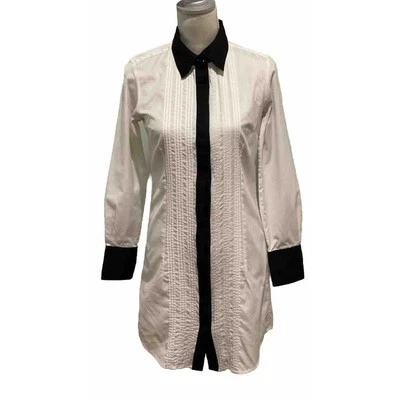 Vestido BEN SHERMAN Talla S 100% Algodón Blanco y Negro Esmoquin Manga Larga Cuello Puño Foto 1 de 4