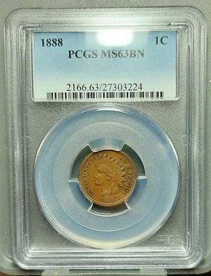 1888 Indian Cent PCGS MS63BN Beautiful! - Image 1 of 4