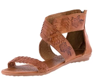 Mujer Auténticas Sandalias Huarache Mexicanas Cuero Marrón Claro Tobillo Boho Cremallera - Imagen 1 de 5