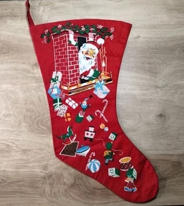 Medias de Navidad de colección Papá Noel ojos azules chimenea juguetes doble cara 16" - Imagen 1 de 6