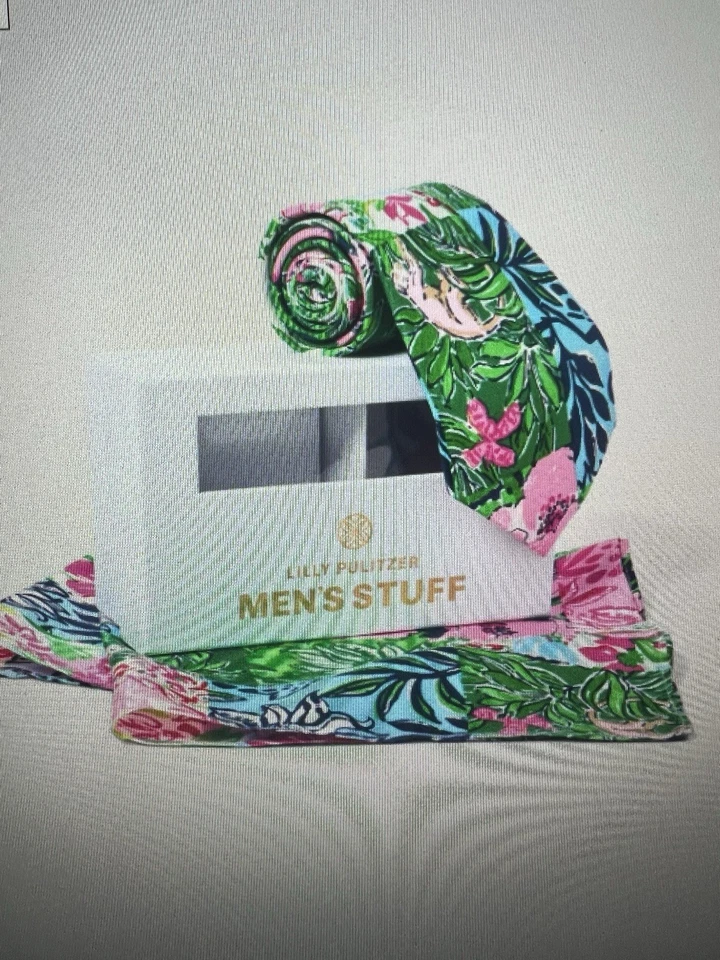Novo com etiquetas Lilly Pulitzer Masculino Material Gravata e Bolso Quadrado Multi Festa Punch Patch - Imagem 1 de 1