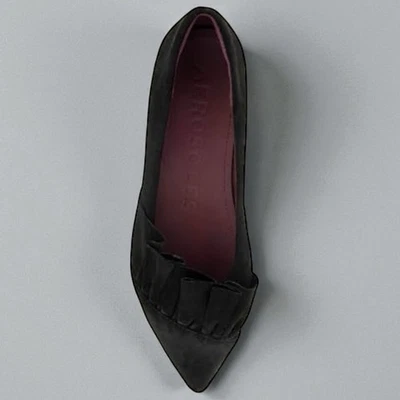 NEW Aerosoles Dillion Black Suede Slip-On Ruffled Flats Pointy Toe Shoes Sz 9 - Image 1 of 4