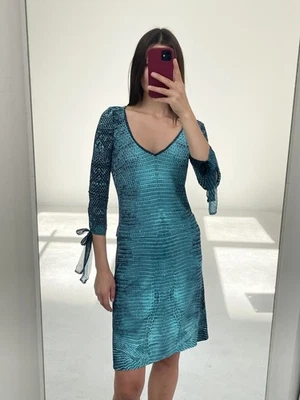 Roberto Cavalli vintage lizard skin pattern dress in turquoise blue - Size S - Image 1 of 4
